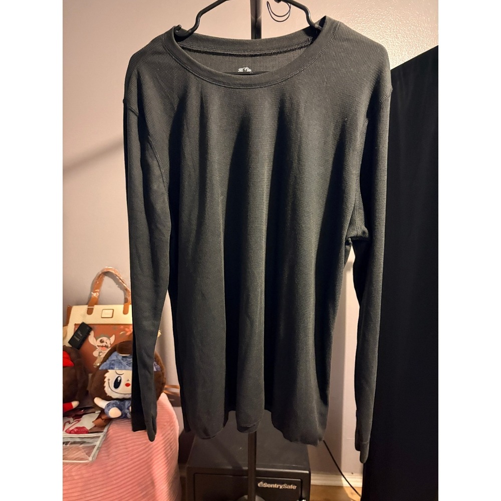 Fruit of the Loom Men's Black Thermal Ribbed Long Sleeve Shirt Sz 3XL